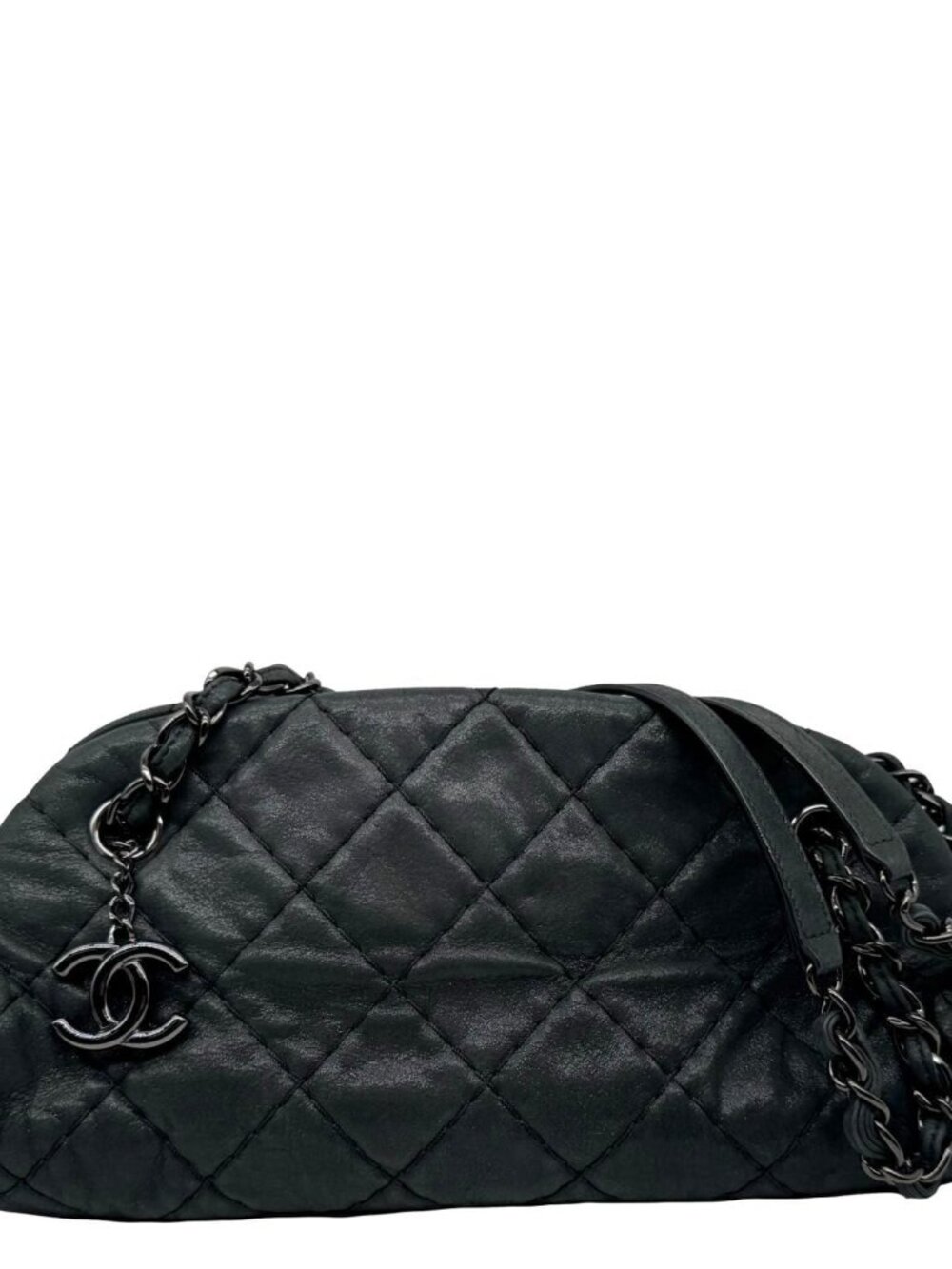 Chanel Just Mademoiselle Small Bowling Quilted Leather Shoulder Bag Black